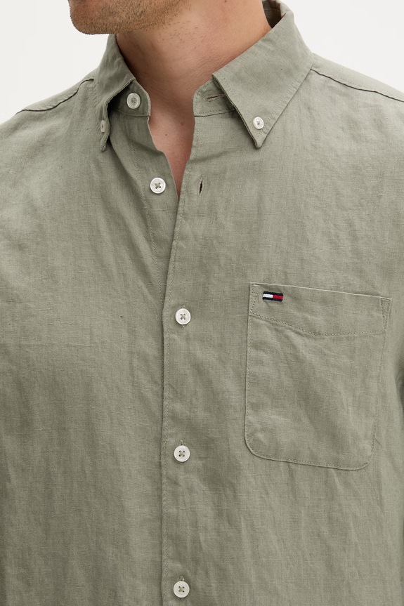 Tommy Jeans Πουκάμισο ανδρικό λινό DM0DM22760 πράσινο