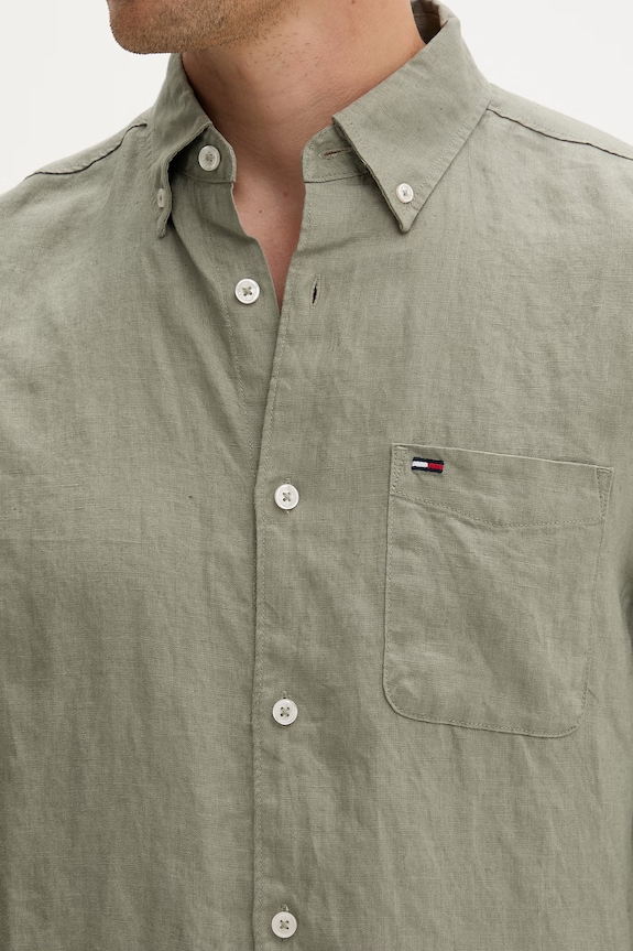 Tommy Jeans Πουκάμισο ανδρικό λινό DM0DM22760 πράσινο