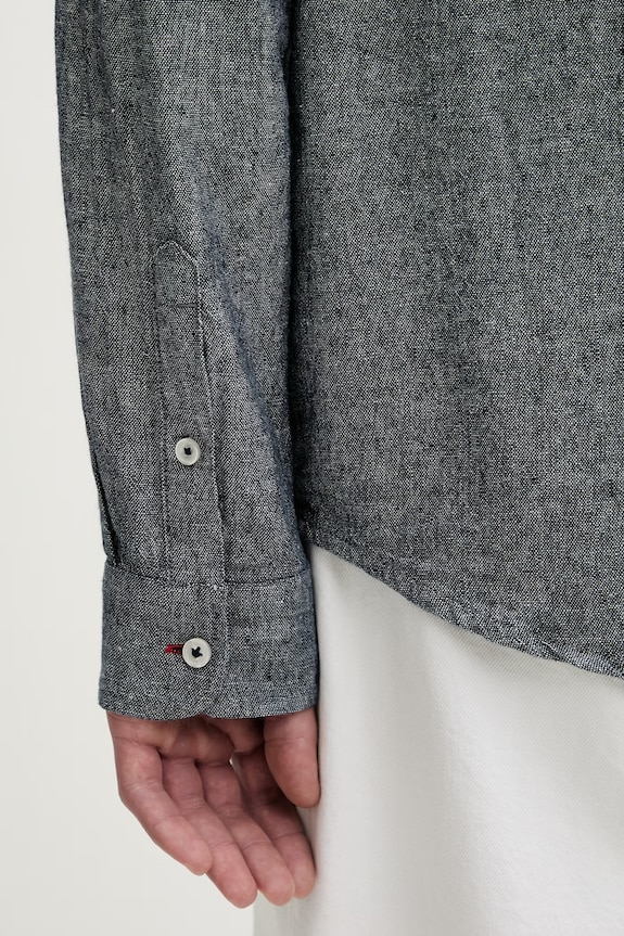 Tommy Jeans košeľa pánska s ľanom DM0DM22761 tmavomodrá