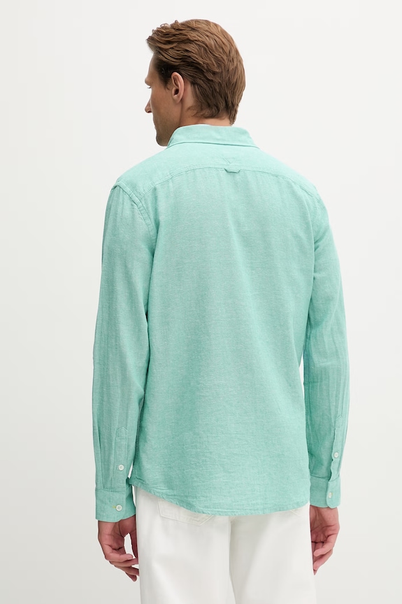 Ρούχα Tommy Jeans πουκάμισο ανδρικό με λινό DM0DM22761 πράσινο