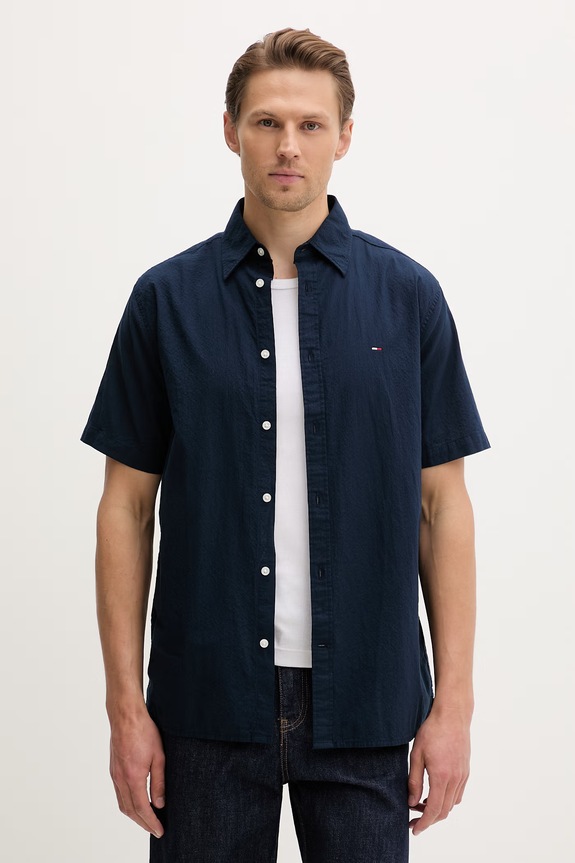 Tommy Jeans koszula męska bawełniana z elastanem granatowy DM0DM22786