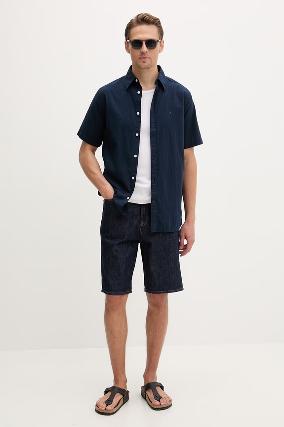 Tommy Jeans koszula męska bawełniana z elastanem DM0DM22786 granatowy SS26