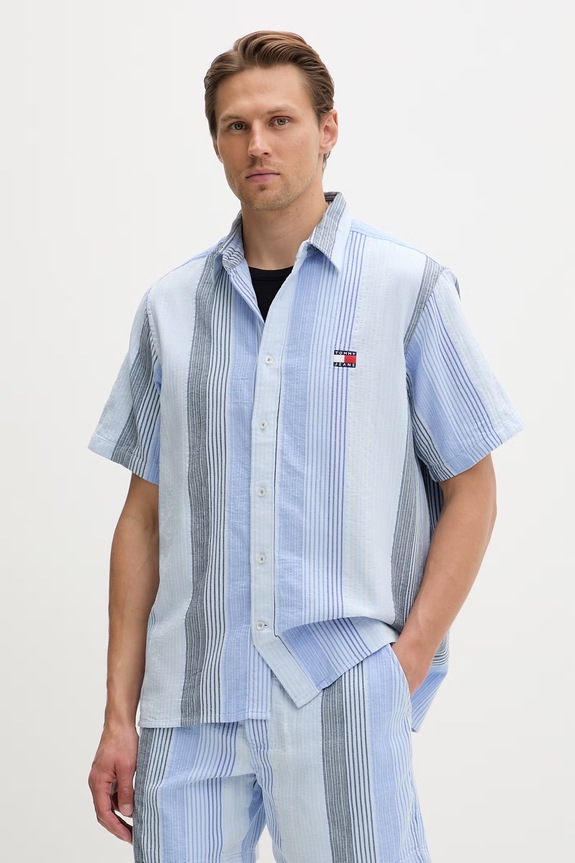 Tommy Jeans koszula męska bawełniana niebieski DM0DM22789