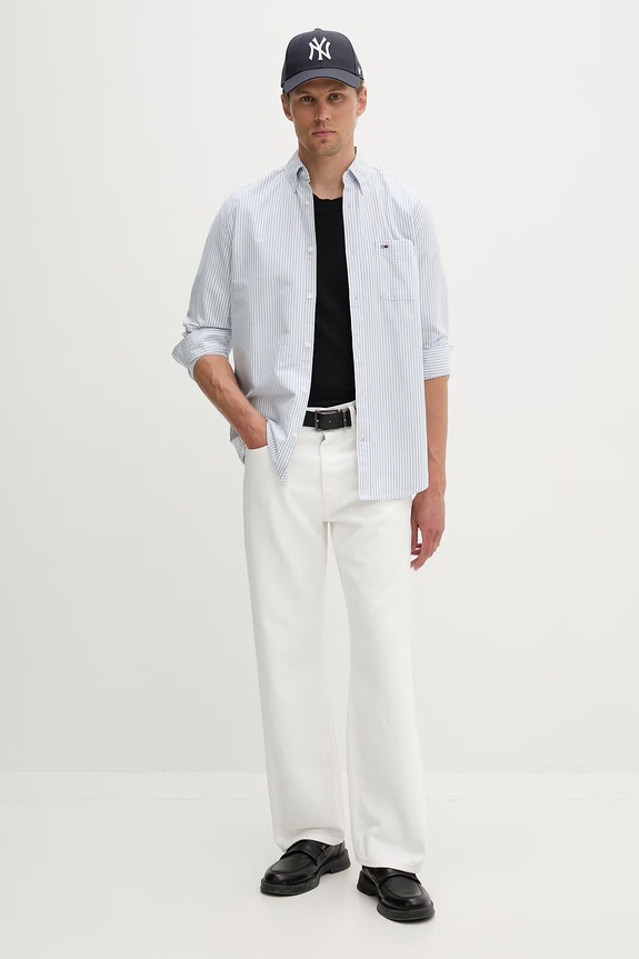 Tommy Jeans košeľa pánska bavlnená DM0DM22790 modrá SS26