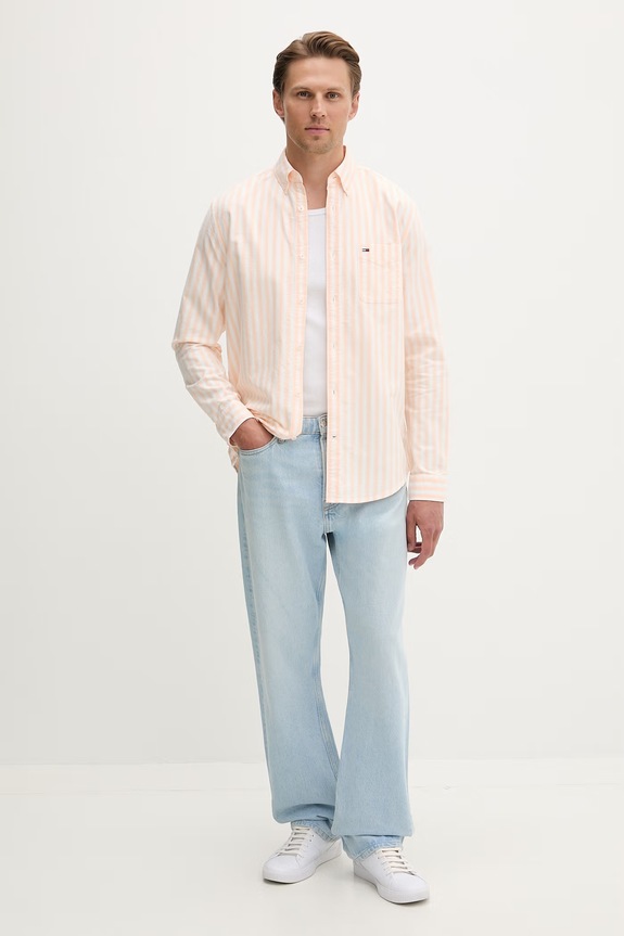 Tommy Jeans πουκάμισο ανδρικό βαμβακερό DM0DM22790 πορτοκαλί SS26