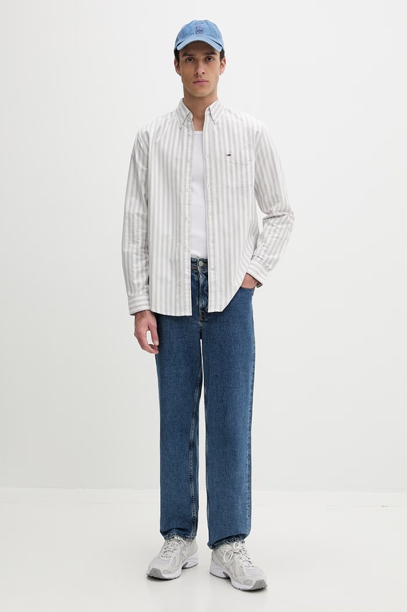 Tommy Jeans koszula męska bawełniana DM0DM22790 szary SS26