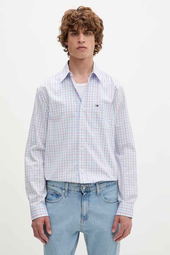 Tommy Jeans košeľa pánska bavlnená modrá DM0DM22791
