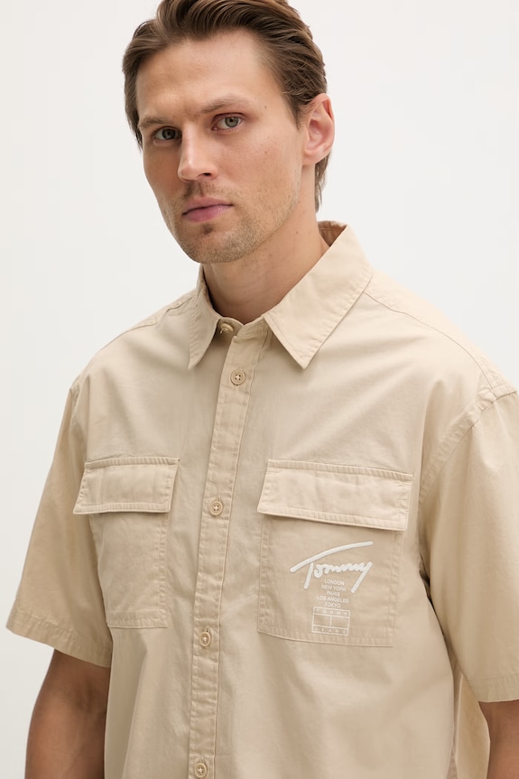 Tommy Jeans koszula męska bawełniana beżowy DM0DM22816