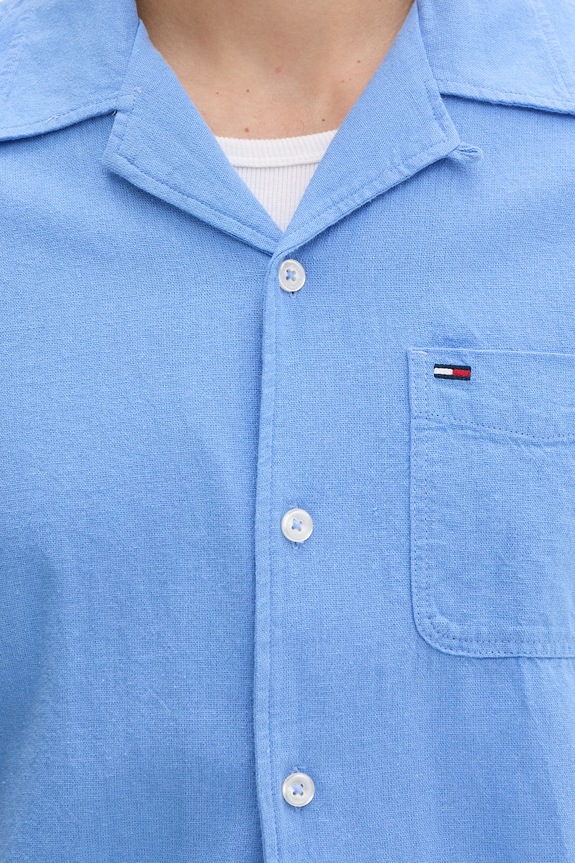 Tommy Jeans košeľa pánska s ľanom DM0DM23058 modrá