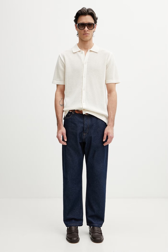 Maison Kitsuné Polo tricotat din bumbac pentru bărbați QM00505KT1197 bej