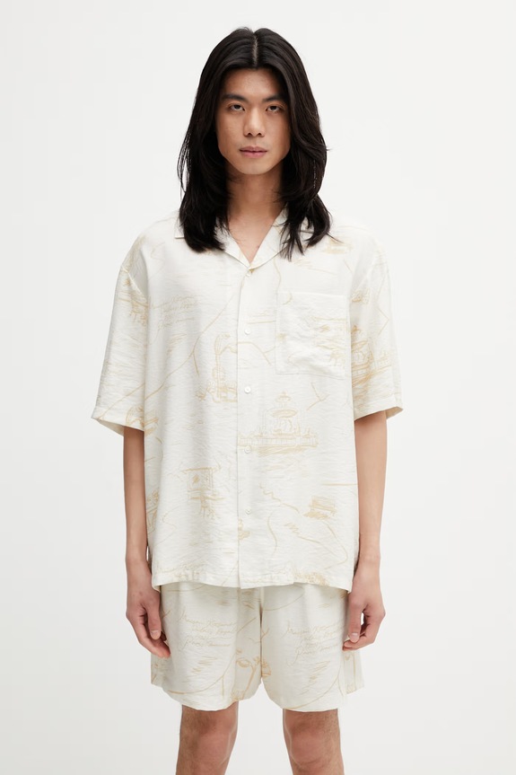 Maison Kitsuné Parisian Map Resort сорочка з віскозою чоловіча бежевий QM00404WW9103