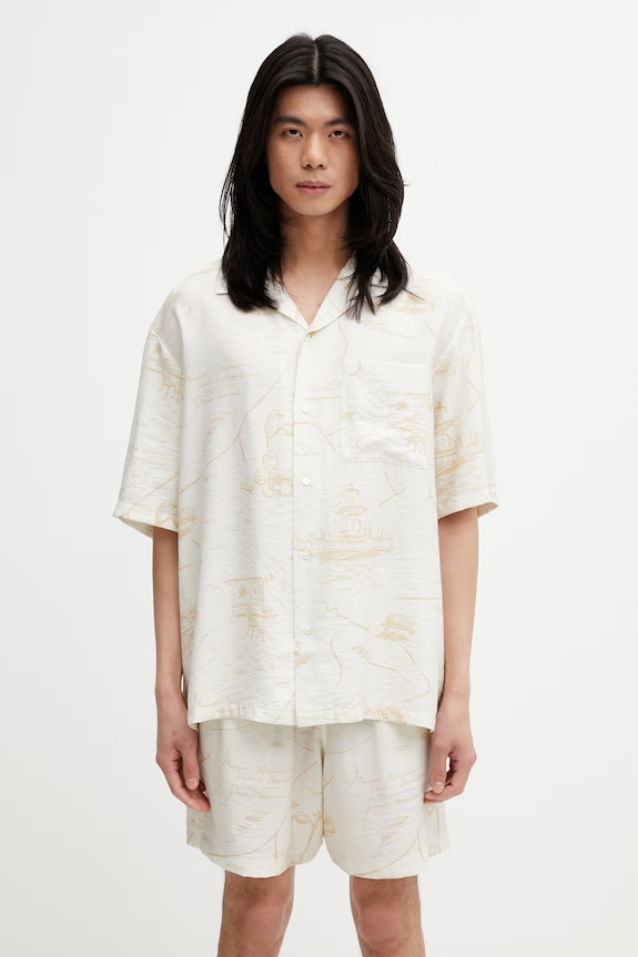 Maison Kitsuné Parisian Map Resort сорочка з віскозою чоловіча бежевий QM00404WW9103