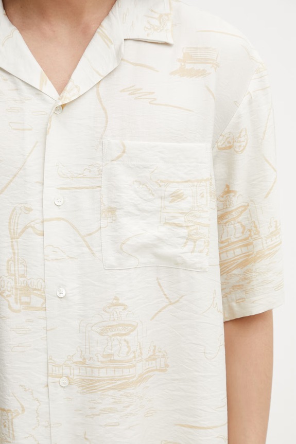 Maison Kitsuné Parisian Map Resort сорочка з віскозою чоловіча бежевий QM00404WW9103