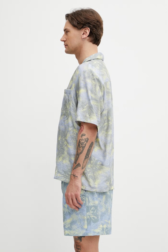 Maison Kitsuné Resort πουκάμισο με βισκόζη ανδρικό QM00404WW9109 μπλε SS26