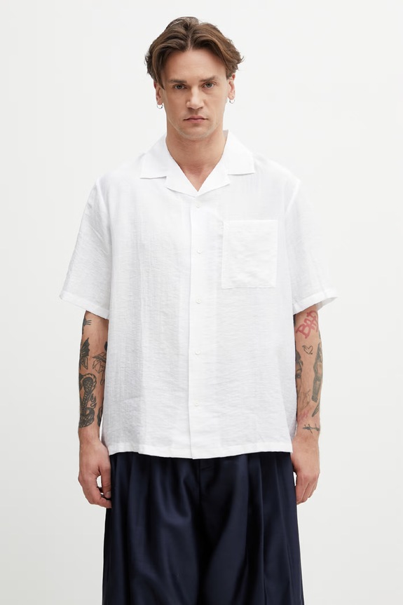Maison Kitsuné Resort πουκάμισο σαφάρι με λινό Ανδρικό λευκό QM00405WW9099