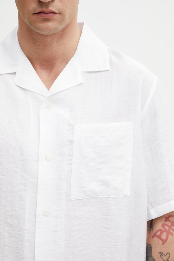 Maison Kitsuné Resort πουκάμισο σαφάρι με λινό Ανδρικό λευκό QM00405WW9099
