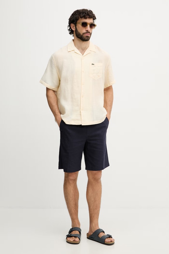 Lacoste koszula męska lniana CH2339 beżowy SS26