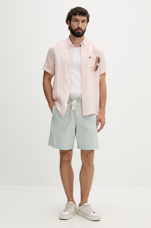 Lacoste koszula męska lniana CH8061 różowy SS26