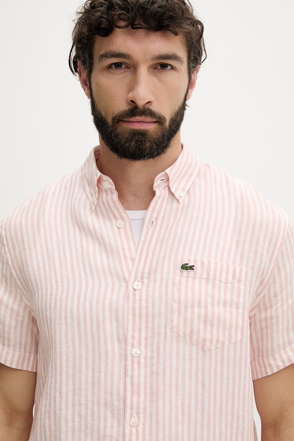 Lacoste koszula męska lniana różowy CH8061