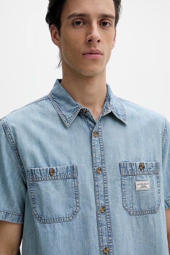 Guess Jeans cămașă pentru bărbați din denim albastru M5GH09.D5NY1