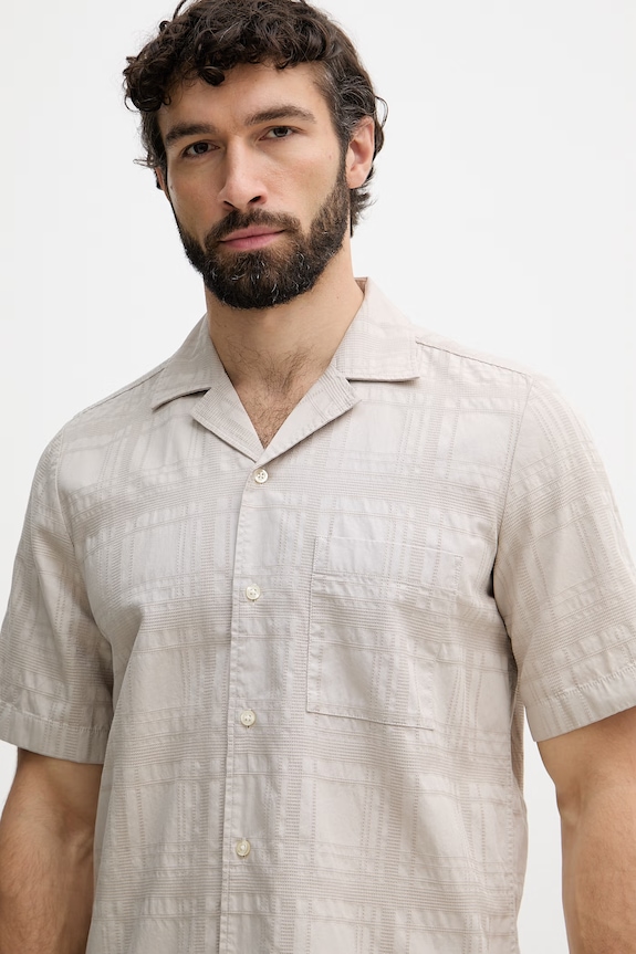 BOSS Orange πουκάμισο ανδρικό βαμβακερό μπεζ 50559322
