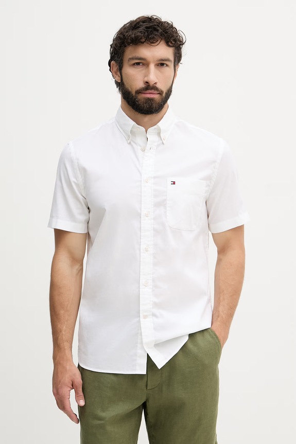 Tommy Hilfiger koszula męska bawełniana z elastanem beżowy MW0MW42285