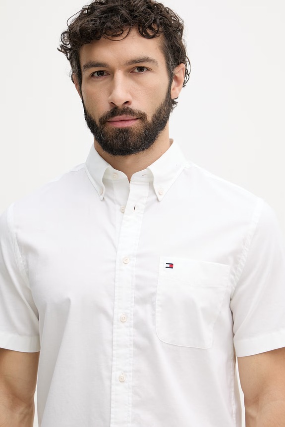 Tommy Hilfiger koszula męska bawełniana z elastanem beżowy MW0MW42285