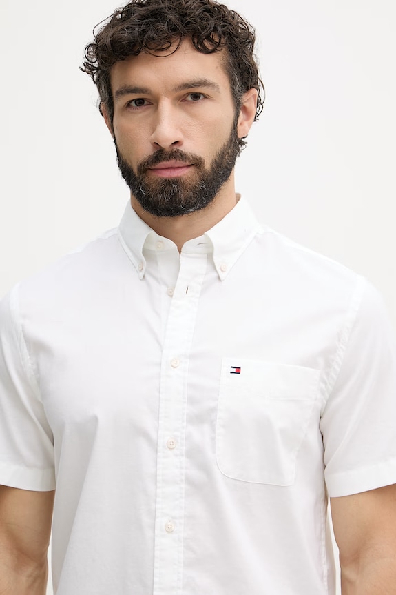 Tommy Hilfiger koszula męska bawełniana z elastanem beżowy MW0MW42285