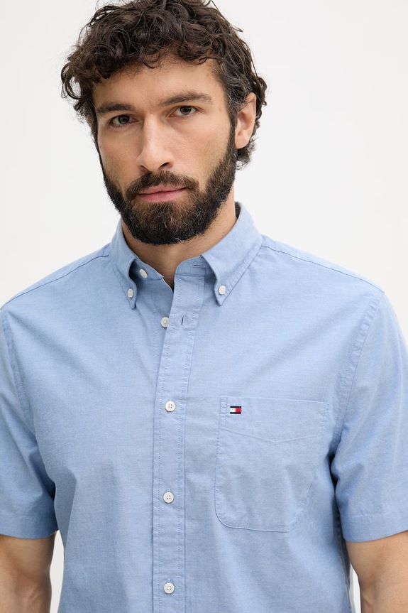 Tommy Hilfiger košulja za muškarce od pamuka s elastanom plava MW0MW42285