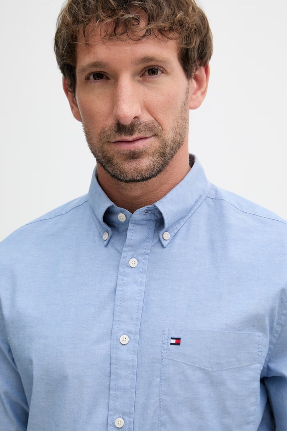 Tommy Hilfiger πουκάμισο ανδρικό με βαμβάκι μπλε MW0MW42287