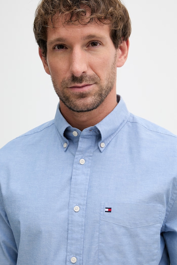 Tommy Hilfiger πουκάμισο ανδρικό με βαμβάκι μπλε MW0MW42287