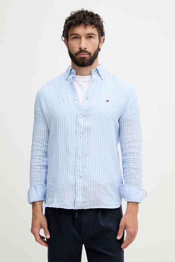 Tommy Hilfiger koszula męska lniana niebieski MW0MW42400