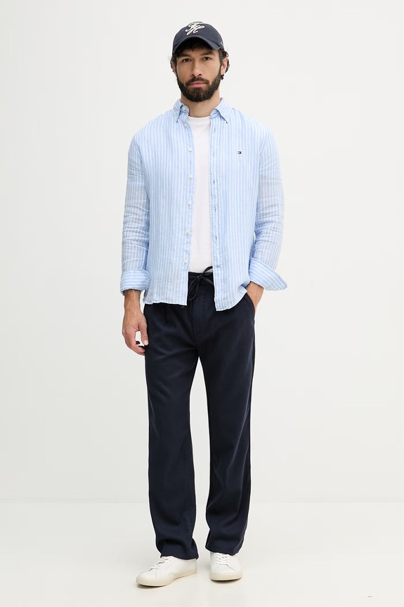 Tommy Hilfiger koszula męska lniana MW0MW42400 niebieski SS26
