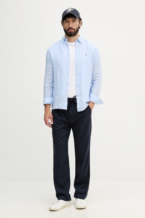 Tommy Hilfiger koszula męska lniana MW0MW42400 niebieski SS26