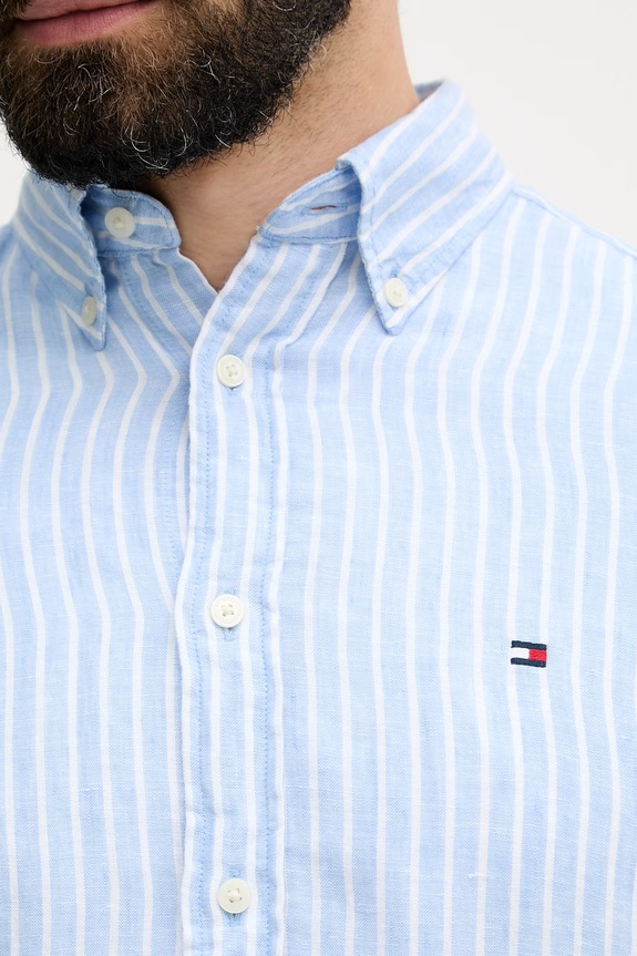 Tommy Hilfiger koszula męska lniana MW0MW42400 niebieski