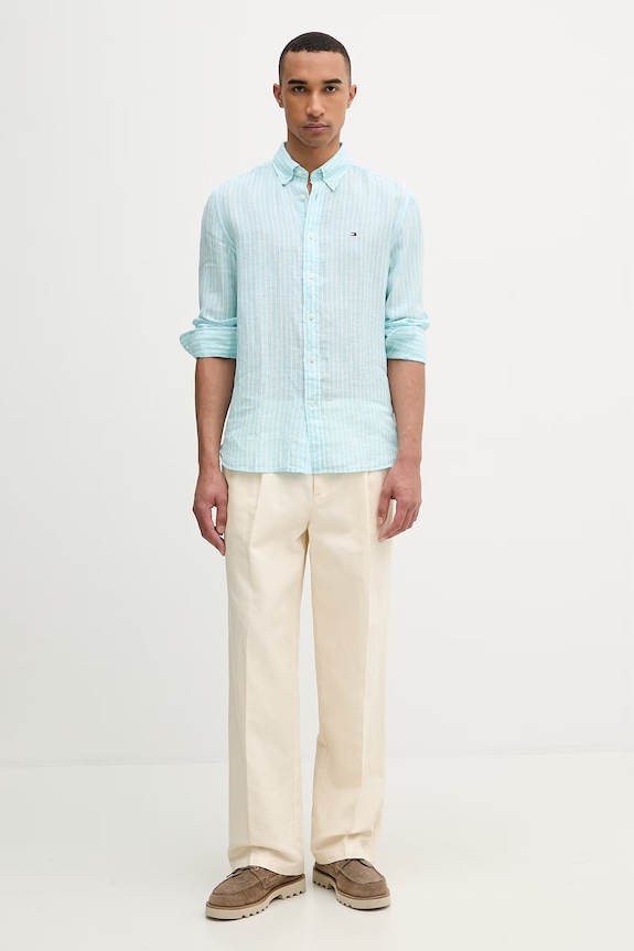 Tommy Hilfiger Πουκάμισο ανδρικό λινό MW0MW42400 τιρκουάζ SS26