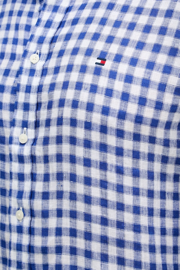 Tommy Hilfiger košile pánská lněná MW0MW42401 modrá