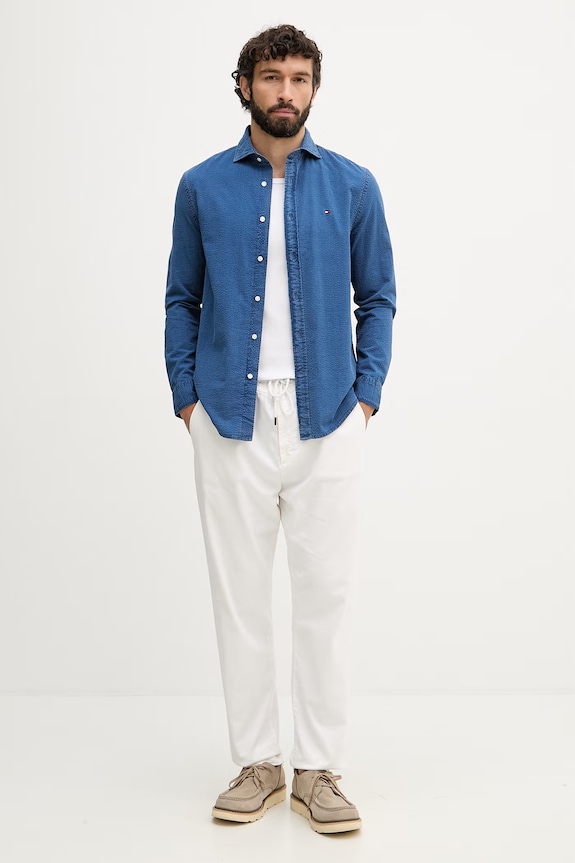 Tommy Hilfiger πουκάμισο ανδρικό βαμβακερό MW0MW42417 μπλε SS26