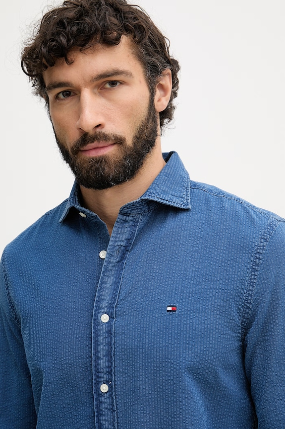 Tommy Hilfiger πουκάμισο ανδρικό βαμβακερό μπλε MW0MW42417