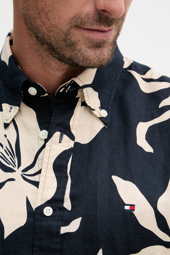 Tommy Hilfiger πουκάμισο Ανδρικό με λινό MW0MW42447 σκούρο μπλε