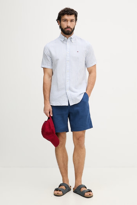 Tommy Hilfiger koszula męska z lnem MW0MW42449 niebieski SS26