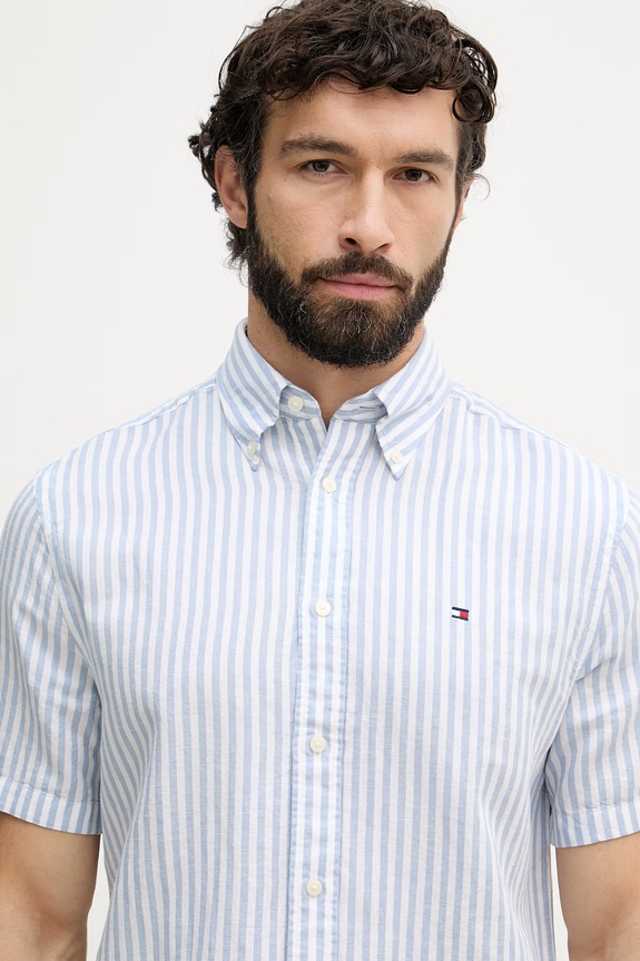 Tommy Hilfiger koszula męska z lnem niebieski MW0MW42449