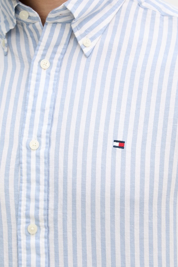 Tommy Hilfiger koszula męska z lnem MW0MW42449 niebieski