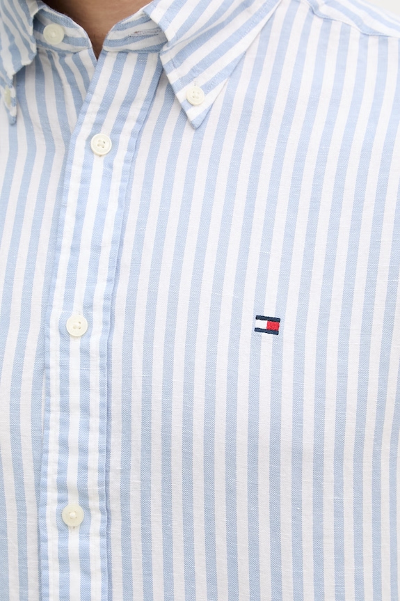 Tommy Hilfiger koszula męska z lnem MW0MW42449 niebieski