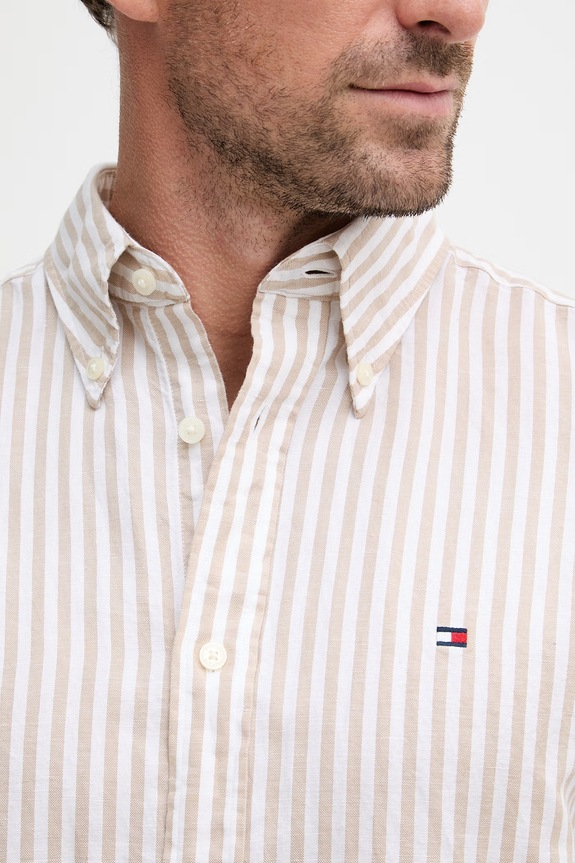 Tommy Hilfiger ανδρικό πουκάμισο με λινό MW0MW42449 μπεζ