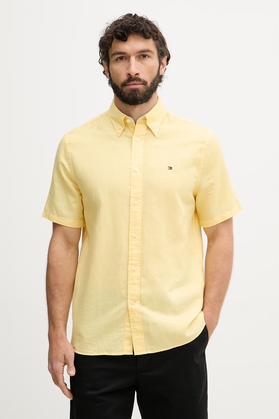 Tommy Hilfiger cămașă pentru bărbați, din in galben MW0MW42450