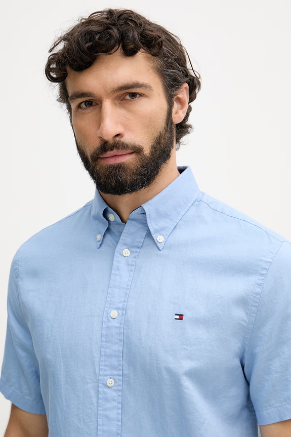 Tommy Hilfiger košulja za muškarce s lanom plava MW0MW42450