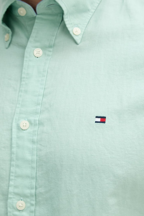 Tommy Hilfiger košeľa pánska s ľanom MW0MW42450 zelená