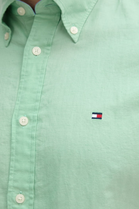 Tommy Hilfiger koszula męska z lnem MW0MW42450 zielony