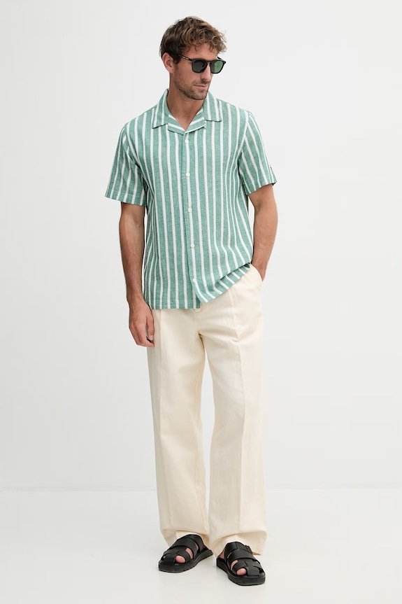 Tommy Hilfiger πουκάμισο ανδρικό με λινό MW0MW42457 πράσινο SS26
